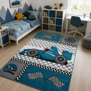Kinderteppich Rennwagen Blau