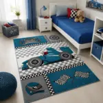 Kinderteppich Rennwagen Blau – Spielteppich fürs Kinderzimmer – Bild 3