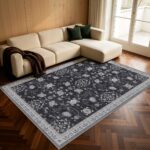 Inka 1146 Teppich Schwarz – Waschbarer Vintage Kurzflor – Bild 2