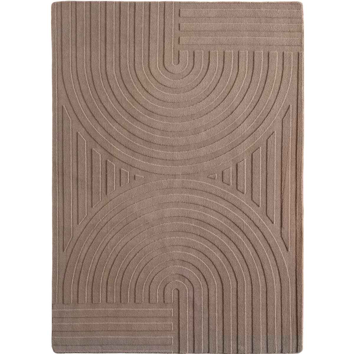 1161-Beige-1-Front Moderner Kurzflor Teppich Beige mit geschwungenem Relief-Muster