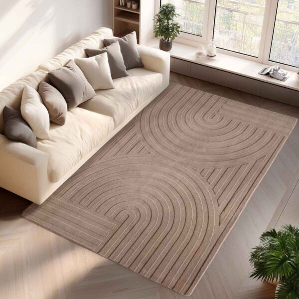 Pompei 1611 Beige Kurzflor Teppich im modernen Wohnzimmer