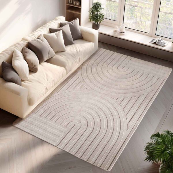Pompei 1611 Cream Kurzflor Teppich im modernen Wohnzimmer