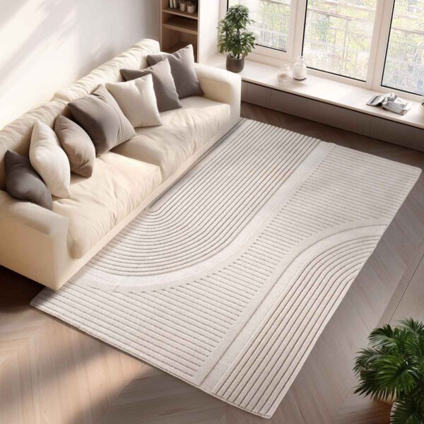Pompei 1612 Cream Kurzflor Teppich im modernen Wohnzimmer