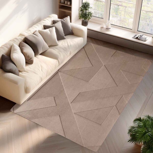 Moderner Kurzflor Teppich Beige mit geometrischem Muster