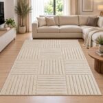 Moderner Teppich Creme ART 1123 mit geometrischem Hoch-Tief-Muster