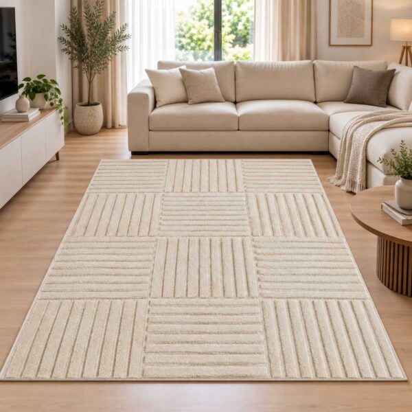 Moderner Teppich Creme ART 1123 mit geometrischem Hoch-Tief-Muster