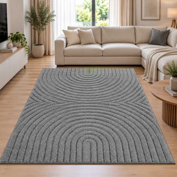 Moderner Teppich Silber ART 1122 mit modernem Hoch-Tief-Bogenmuster