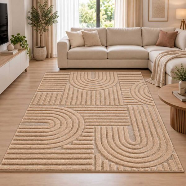 Moderner Teppich Rosa ART 1121 mit modernem geometrischem Muster in Wohnzimmer