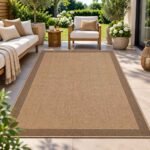 Outdoor Teppich Timber 1402 Beige mit Bordüre für Terrasse und Balkon