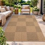 Outdoor Teppich Timber 1405 Beige mit Karomuster für Terrasse und Balkon