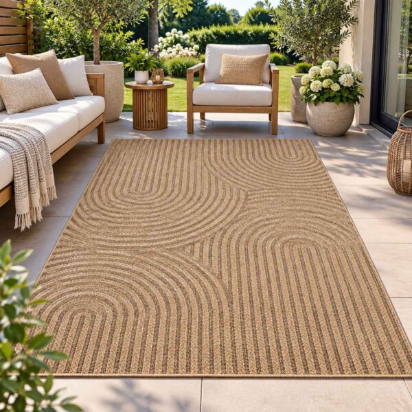 Outdoor Teppich Timber 1401 Beige für Terrasse, Balkon und Garten