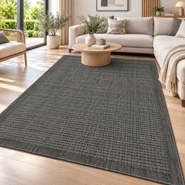 Giza Outdoor Teppich Schwarz – moderner Indoor & Outdoor Teppich für Wohnbereich und Terrasse