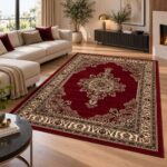 Roter Orientteppich mit klassischem Medaillonmuster im modernen Wohnzimmer