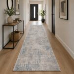Moderner Teppich in Grau Blau mit abstraktem Muster im Flur