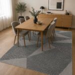 : Moderner Teppich in Grau mit geometrischem Muster im Esszimmer