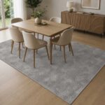Grau Teppich mit geometrischem Bogenmuster im Esszimmer