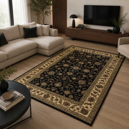 Orientteppich Rot Gold im modernen Wohnzimmer mit klassischem orientalischem Muster
