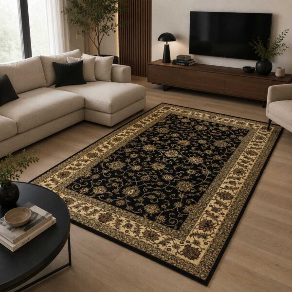 Orientteppich Rot Gold im modernen Wohnzimmer mit klassischem orientalischem Muster