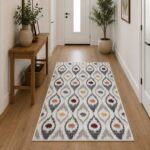 Moderner Teppich in Creme Grau mit geometrischem Muster im Flur