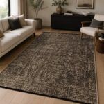Beiger moderner Teppich im stilvollen Wohnzimmer