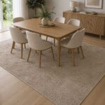Beige Creme Teppich mit geometrischem Bogenmuster im Esszimmer